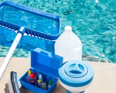 Pool water testing and cleaning supplies and pool cleaning bet